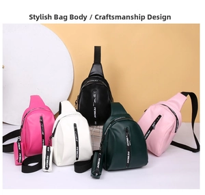 Detailed view of lightweight sporty crossbody chest bags in five vibrant colors with mini pouches