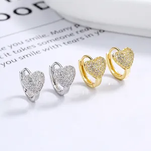 925 Sterling Silver Heart Hoop Earrings Pave Cubic Zirconia Minimalist Ins Style Fashion Jewelry For Women