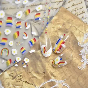 Nagelkunst Aufkleber 577 Regenbogen Wolken Ultradünn Flexibel 5D Relief Cartoon Design Für DIY Maniküre