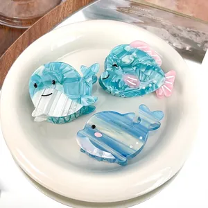 Acetate Marbled Hair Claw Clip Sea Animal Whale Dolphin Fish Shape Hair Accessory For Women Girls Sweet Marine Theme Nautical Style