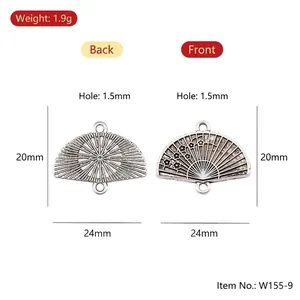 Detail view of 24x20mm zinc alloy fan pendant with plum blossom patterns and dimensions