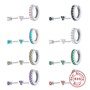 Eight colors of S925 sterling silver trinity earrings set with round and triangle diamonds