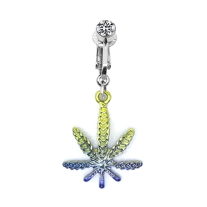 Surgical steel navel ring with crystal stud and vibrant maple leaf charm pendant