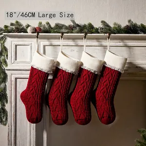 Christmas Stockings Knitted Acrylic Cable Heart Pattern Tassels Fireplace Hanging Holiday Home Decoration Traditional
