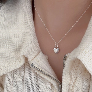 Minimalist 925 Sterling Silver Heart Pendant Necklace With Zircon For Me Engraved Lock Design Jewelry Gift For Women