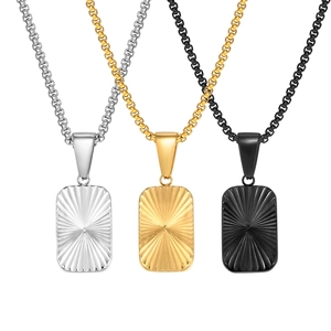 Men's geometric titanium steel rectangle pendant necklace in silver, gold, and black colors