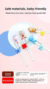Close-up of colorful cartoon animal training chopsticks for kids with finger guide rings