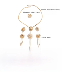 Detailed view of hollow flower jewelry set with necklace and earrings size measurements