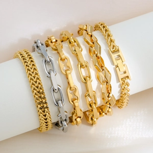 Chic 18K gold and silver plated stainless steel Miami Cuban link chain bracelet set