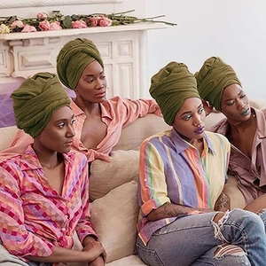 Olive green solid color jersey headscarf for women showing soft elastic fabric texture