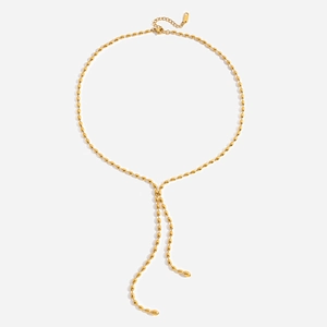 Klassische 18K vergoldete Edelstahl Y-Halskette mit Goldperlen im Lariat-Stil für Damen