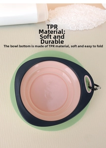 Detail of pink collapsible pet bowl made of soft TPR material with a sturdy black frame