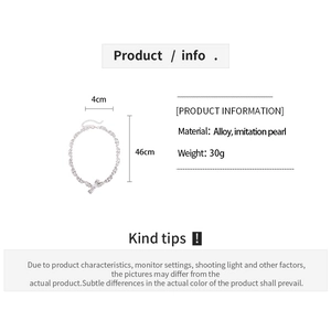 Detailed size specifications for silver bow pendant necklace with imitation pearls
