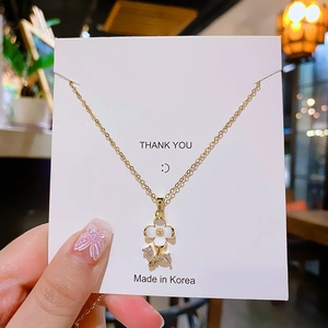 Minimalist Titanium Steel Flower Pendant Necklace Drip Oil Floral Rhinestone Inlaid Clavicle Chain Jewelry For Women