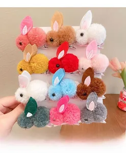 Lot de 12 jolies barrettes en peluche lapin 3D pour enfants en diverses couleurs