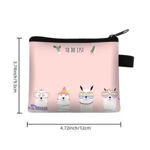 Pink alpaca print polyester coin purse for kids with To Do List text and zipper