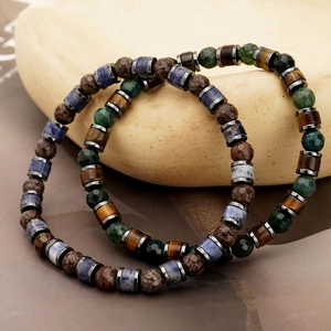 Handmade natural stone beaded bracelet set with tiger eye and lava rock for men