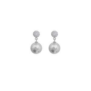 Elegant silver earrings with sparkling zircon studs and grey pearl drop pendants
