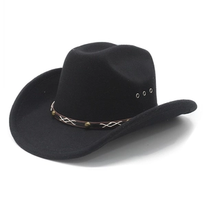 Classic black felt western cowboy hat with metal eyelets and decorative studded band