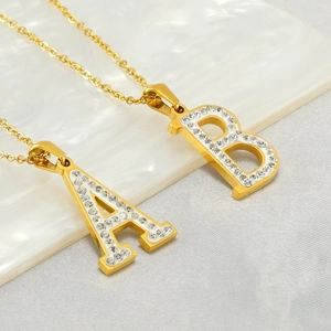 Collier Initiale Alphabet Acier Inoxydable Plaqué Or 18K Pendentif Lettre Avec Strass Zircon Pour Femme Bijoux Tendance