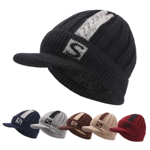Knitted Beanie With Visor Fleece Lined Winter Warm Thick Hat S Letter Pattern Windproof For Men Women
