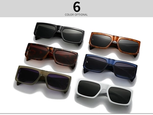 Flat lay of retro rectangular sunglasses available in six diverse frame colors