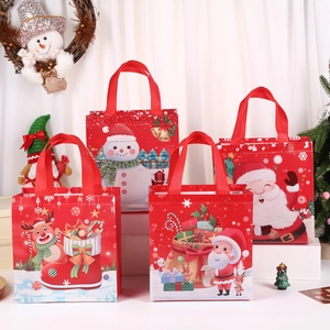 Christmas Gift Bags Non-Woven Holiday Party Favor Tote Bags Santa Claus Snowman Reindeer Printed Laminated
