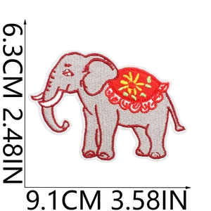 Detail view of colorful elephant embroidery patch with precise measurement dimensions