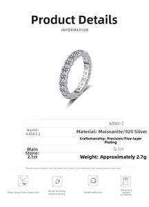 Detailed specs of S925 sterling silver ring with 2.1ct moissanite pave setting