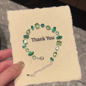 Elegant Women Mixed Shape Green Zircon Bracelet Alloy Multi Cut Crystal Stones Adjustable Extension Chain Jewelry Gift
