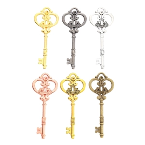 Vintage alloy crown key pendants in six metallic colors for DIY jewelry making