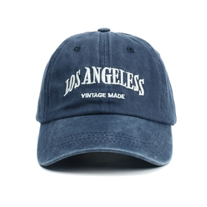 Vintage navy blue washed cotton baseball cap with Los Angeles white embroidery