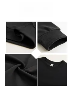 Detailed views of the ribbed cuffs and neckline on a premium black crewneck sweatshirt