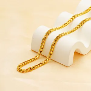 Collier chaîne gourmette cubaine minimaliste plaqué or 18 carats en acier inox