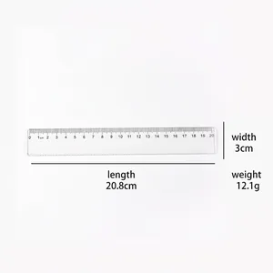 Transparent 20cm plastic wavy ruler with clear black scale for school and drawing