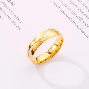 Polished 18k gold plated stainless steel ring featuring a hollow eye pattern design