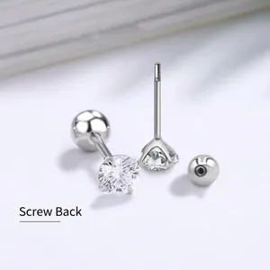 Sparkling 925 sterling silver stud earrings with zircon stones and secure screw back design