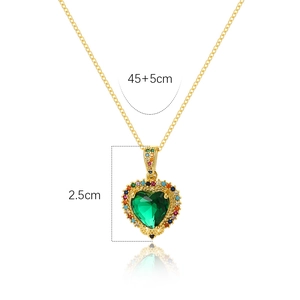 Gold 18K plated heart necklace with green zircon pendant and 45+5cm chain measurements
