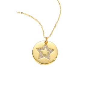 Elegant 14K gold-plated necklace with a zircon-encrusted double star coin pendant