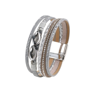 Bohemian multi-layer leather bracelet with sparkling rhinestones and magnetic clasp