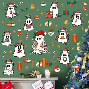 Christmas Ghost Window Decals Set with PVC Snowflakes and Festive Cartoon Decorations