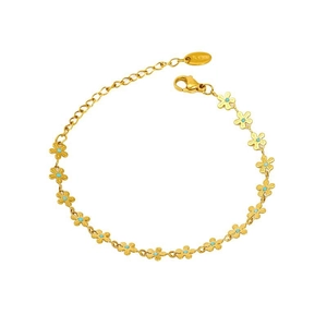 Minimalist gold flower bracelet with blue center accents and adjustable lobster clasp chain