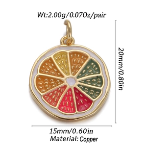 Colorful citrus enamel pendant in copper with gold finish, 20x15mm size details