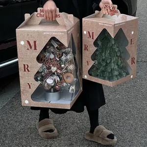 Christmas tree gift box set with snowflake decorations and kraft paper window packaging