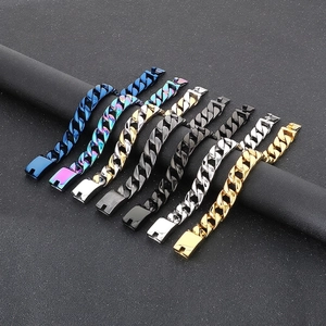 Men Cuban Link Bracelet Polished Stainless Steel Hip Hop Punk Style Fashion Jewelry With Insert Buckle