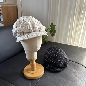 Retro Plaid Newsboy Cap Linen Cotton Blend Checkered Beret Adjustable Breathable Foldable Vintage Casual Hat