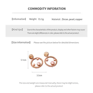 Detailed size specifications for gold pearl earrings with dimensions 5.1cm by 3.5cm