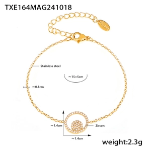 Détail du bracelet en acier inoxydable doré avec zircons et spécifications 15+5cm