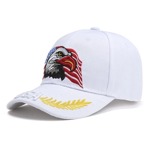 Gorra de béisbol blanca con águila de USA bordada y espigas de trigo en la visera