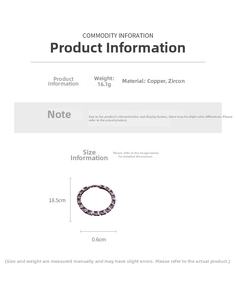 Detailed size chart for the copper tennis bracelet with zircon, 18.5cm long and 0.6cm wide